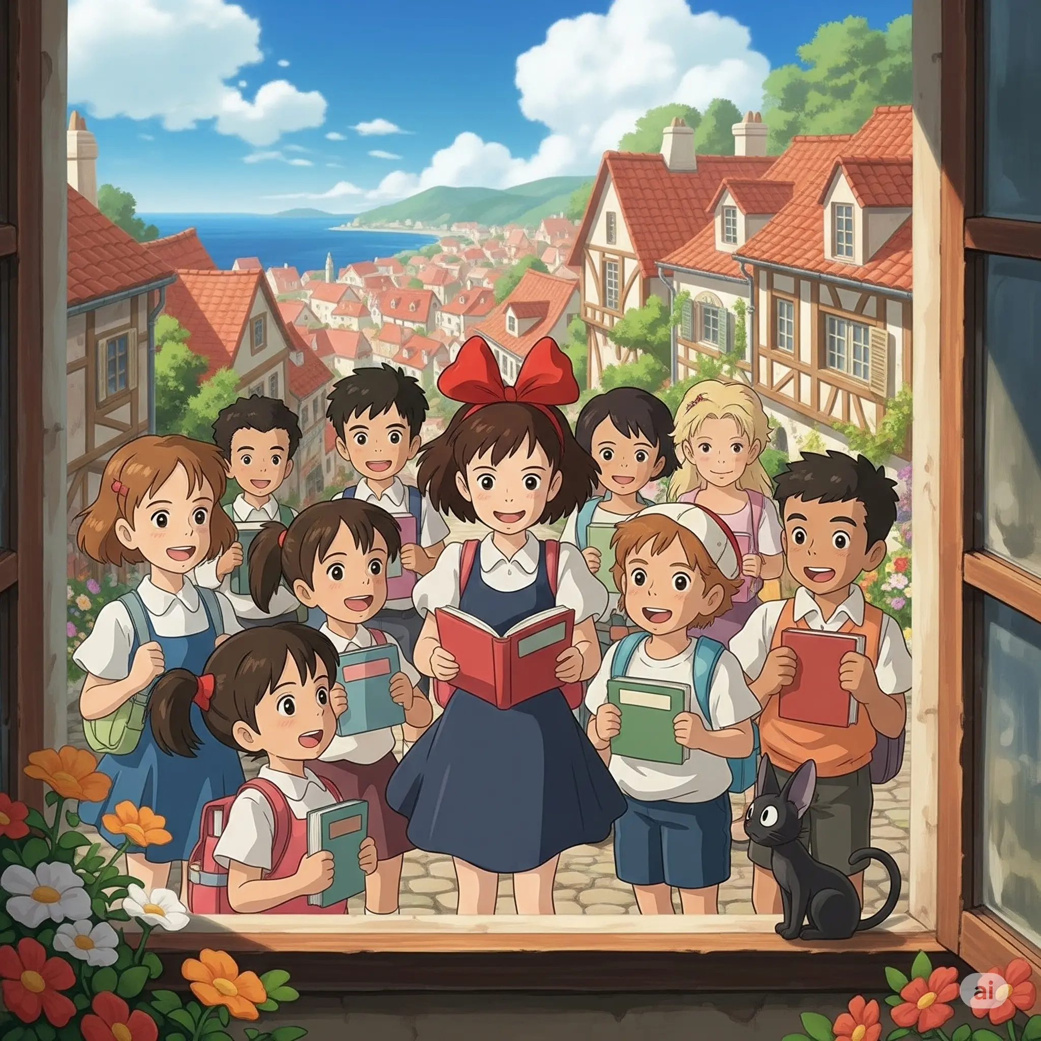 Учні з книгами або комп'ютерами