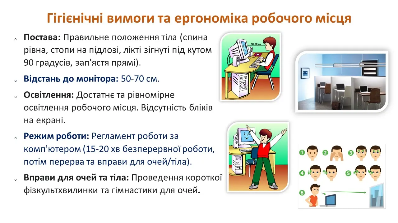 Зображення правил безпеки при роботі з комп'ютерною технікою